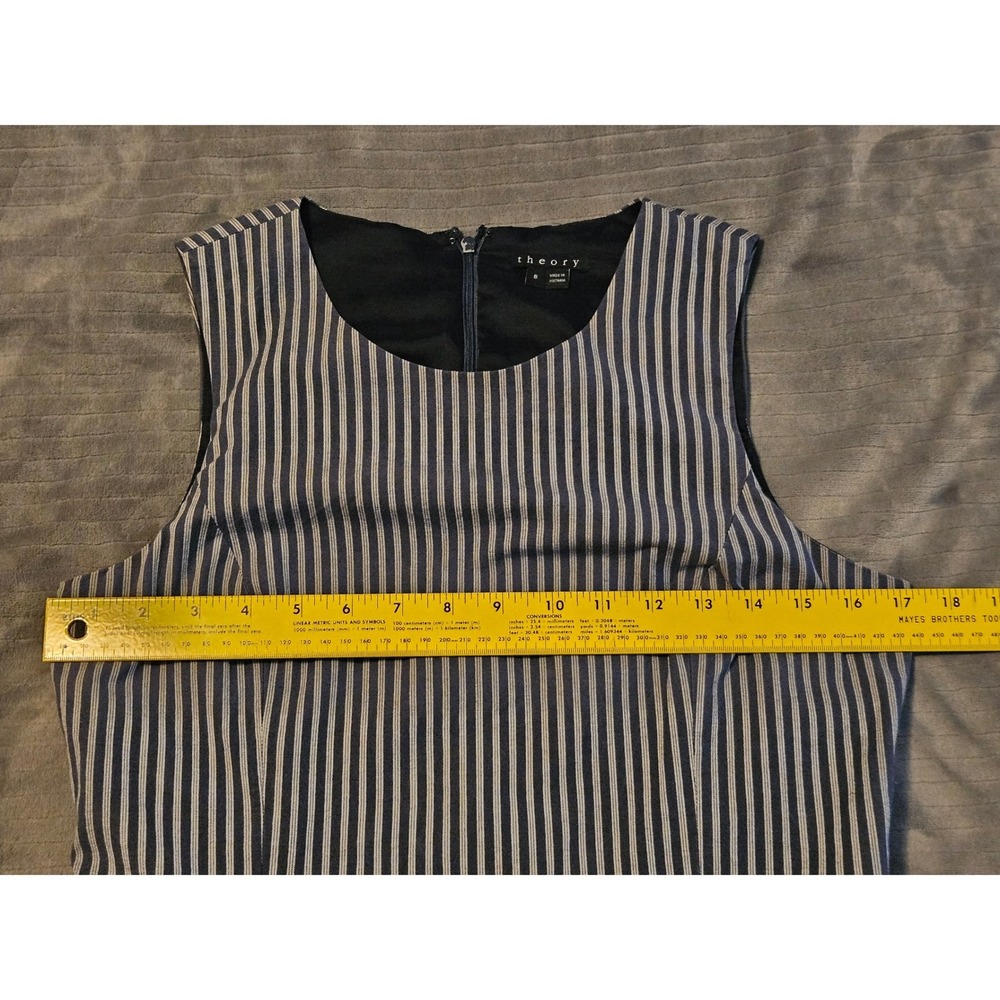 Theory Namra Medley Stripe Sleeveless Sheath Dress Navy Blue White Size 8 - Picture 4 of 9